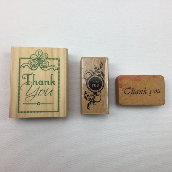 Thank You Rubber Stamp Craft Cardmaking Set 3 Scrapbooking Calligraphy - Picture 1 of 12